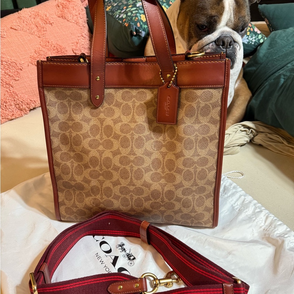 Coach Brown and Tan Signature Monogram Field Tote Bag